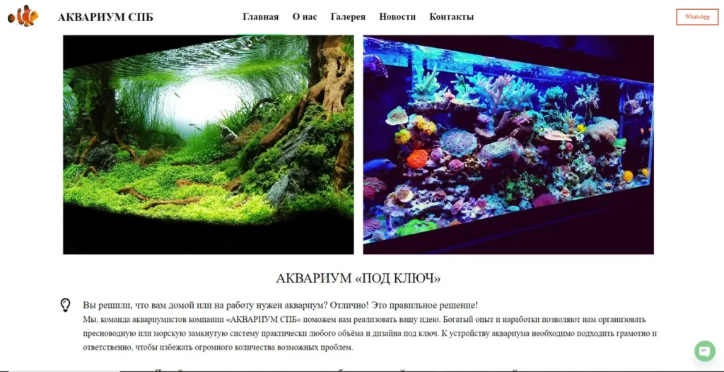 Новый сайта по аквариумистике внешний вид
