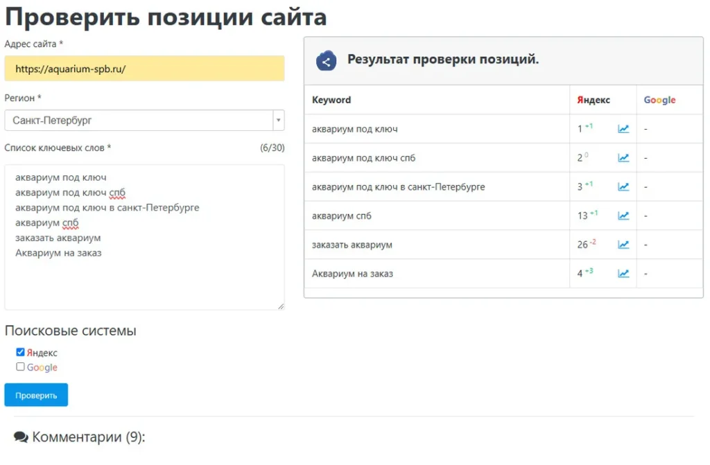 Позиции сайта а ТОП спустя месяц